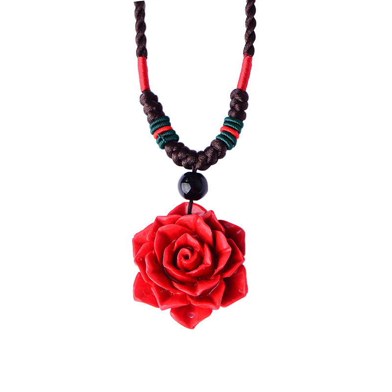 Red Flower Pendant Pendant Female Clothes Accessories Simple Ornaments Summer Ethnic Style Necklace Clavicle Chain