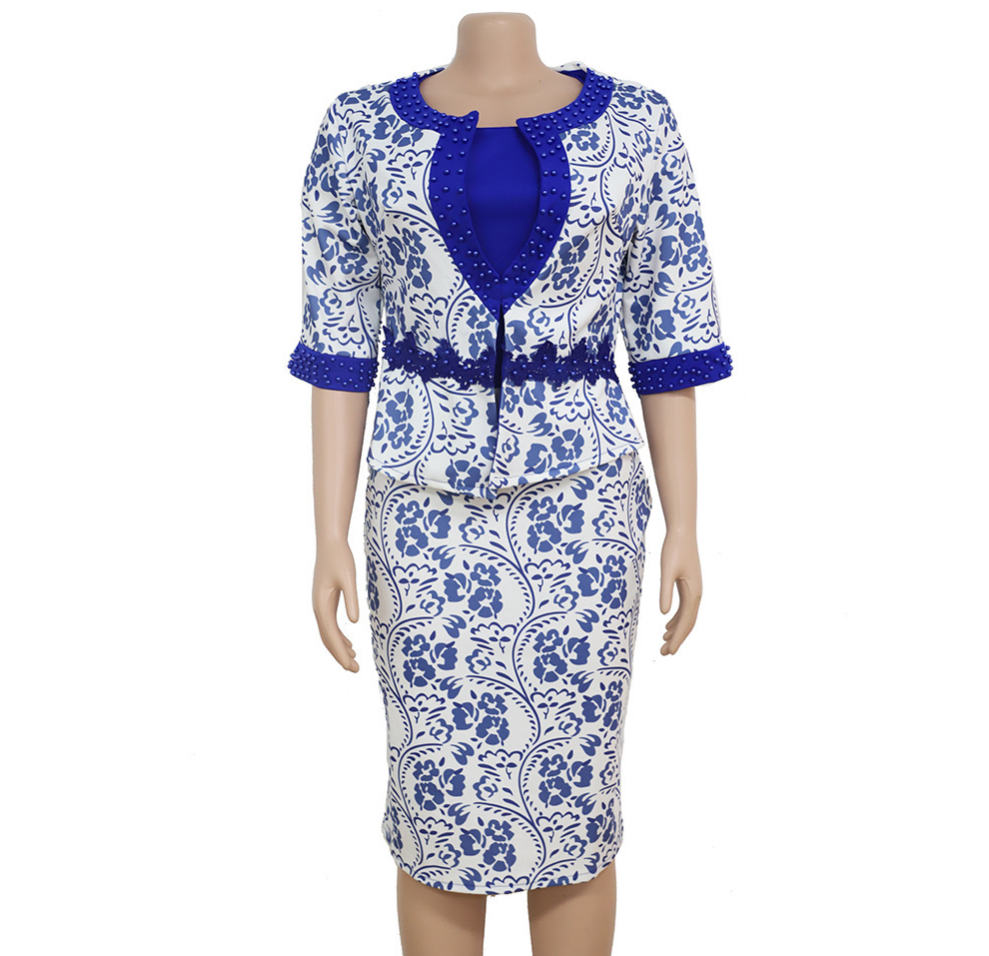 African Womans Print Stitching Water-Soluble Lace Suit