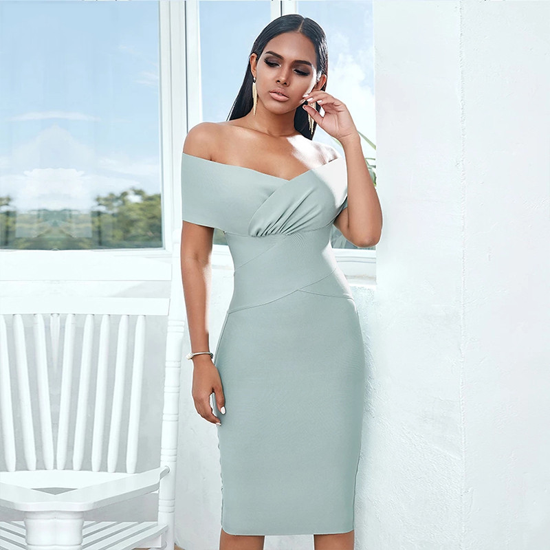 Bandage Dress Women Off Shoulder Midi Club Party Dresses - Image 2