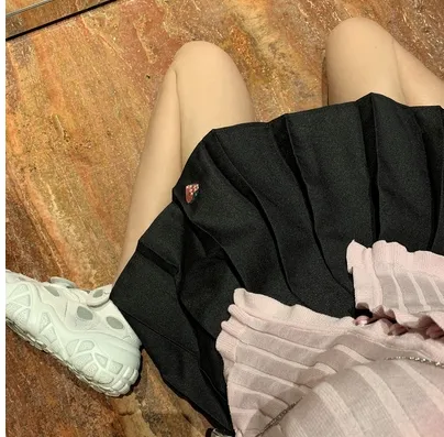 Autumn New Apricot Plaid High Waist Pleated Skirt Skirt Female Black - Shop at LoveMi