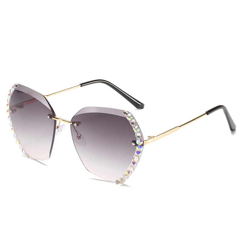 Rimless Sunglasses With Diamond-Studded Polygonal Sunglasses - Image 8