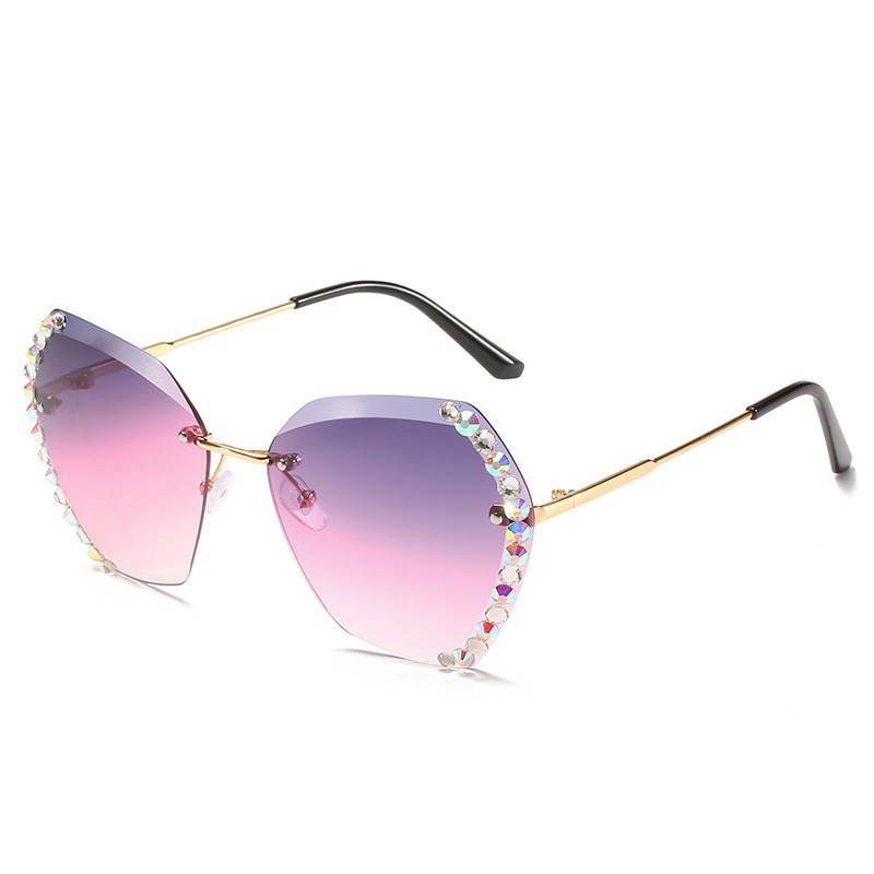 Rimless Sunglasses With Diamond-Studded Polygonal Sunglasses - Image 4