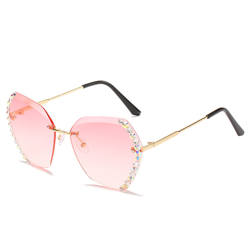 Rimless Sunglasses With Diamond-Studded Polygonal Sunglasses - Image 9