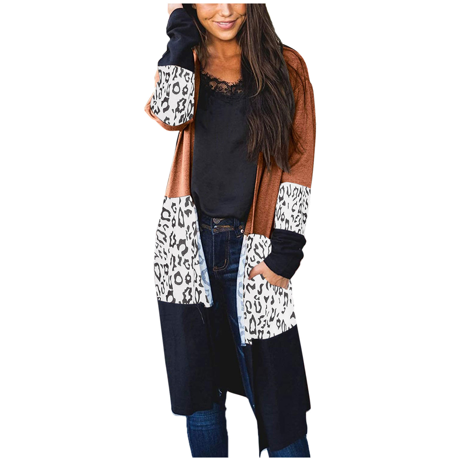Leopard Print Long Sleeve Pocket Jacket