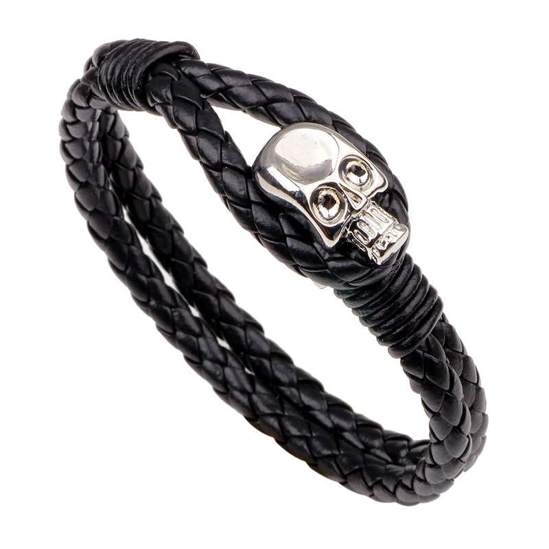 Weave-Bracelet Skull Gold-Silver-Color Jewelry Genuine-Leather Fashion Women