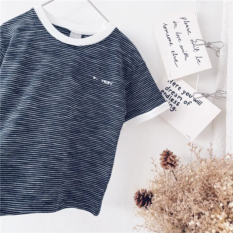 New Summer Boy T-Shirt Baby Short-Sleeved Children'S Striped Round Neck T-Shirt Loose And Versatile Compassionate