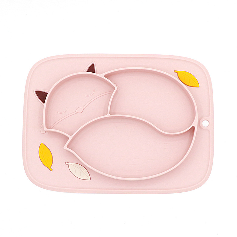 1617764646209 - Color Matching Soft Cute Fox Strong Adsorption Platinum Silicone Dinner Plate Integrated Children'S Non-Slip Partitioned Dinner Plate