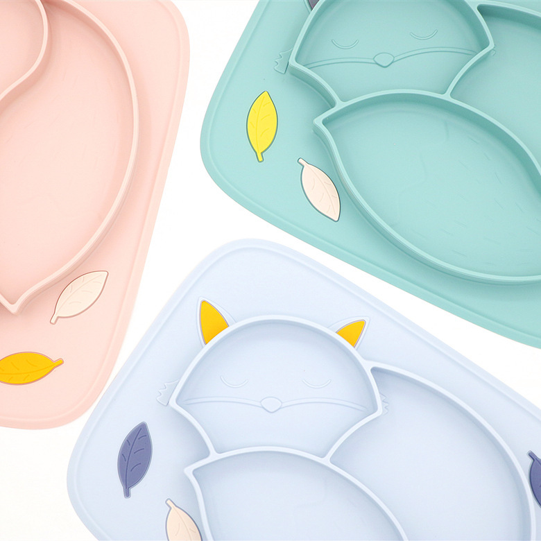 1617764646478 - Color Matching Soft Cute Fox Strong Adsorption Platinum Silicone Dinner Plate Integrated Children'S Non-Slip Partitioned Dinner Plate
