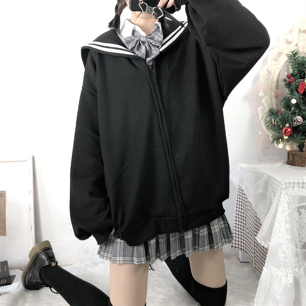 Title 3, Oversized Sweatshirt Zip-Up Hoodie Sailor-Colla...