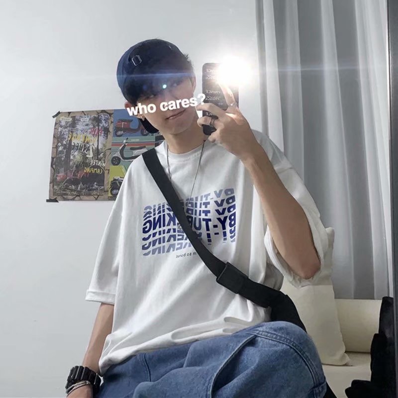 T-Shirt Men's Short-Sleeved Tide Brand Wild Loose Five-Point Sleeves Korean Version Of the Trend Ins Hong Kong Style Half-Sleeved Summer Round Neck Body