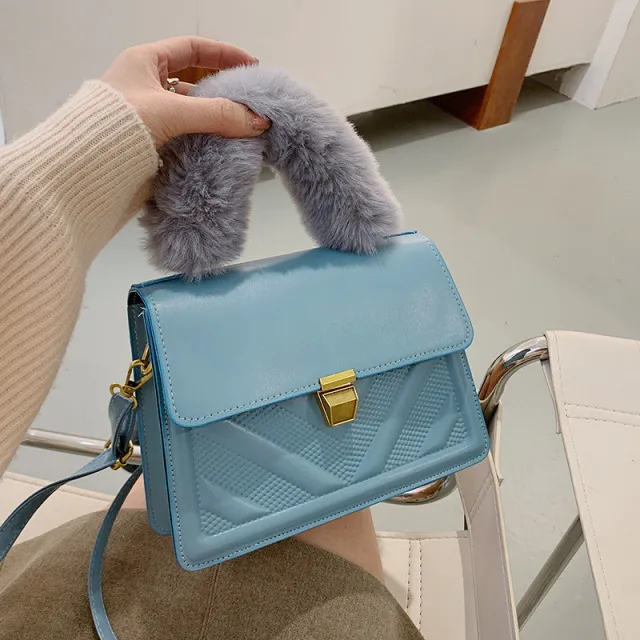 Textured Portable Small Square Bag Tide Wild One shoulder Messenger Bag Blue - Shop at LoveMi