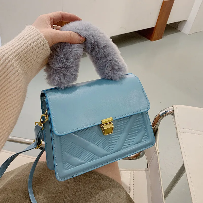 Textured Portable Small Square Bag Tide Wild One-shoulder Messenger Bag - Blue