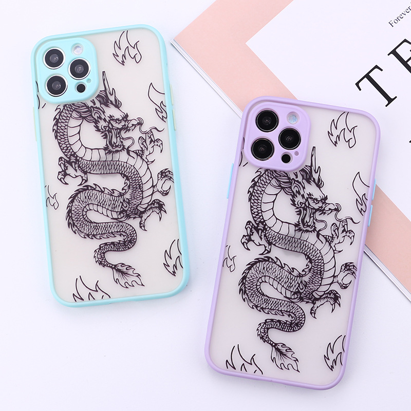 Compatible with Apple, Dragon Pattern Skin-Feel Mobile Phone Case For Apple 11 Popular Protective Case, Chinese Style iPhone12 Mobile Phone Case