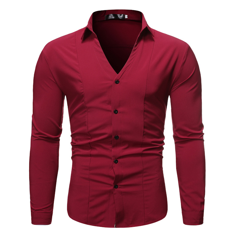 Men's Fashion All Match Solid Color Lapel Long Sleeved Shirt