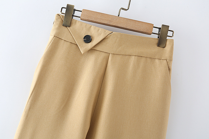 One-button Back Elastic Straight-leg Casual Pants
