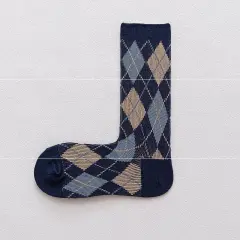High-Quality Japanese Women's Socks, Rhombic Line, College Style - Navy - View 1