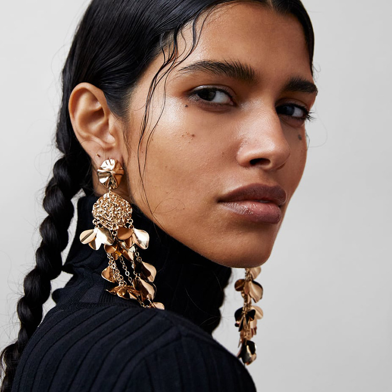 Geometric Flower Exaggerated Metal Gold Earrings