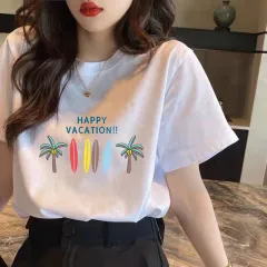 Pure Cotton Women's Loose Slim Round Neck Top Cartoon Print Short-Sleeved Ins Summer T-Shirt New Trend - B-Xl - View 1