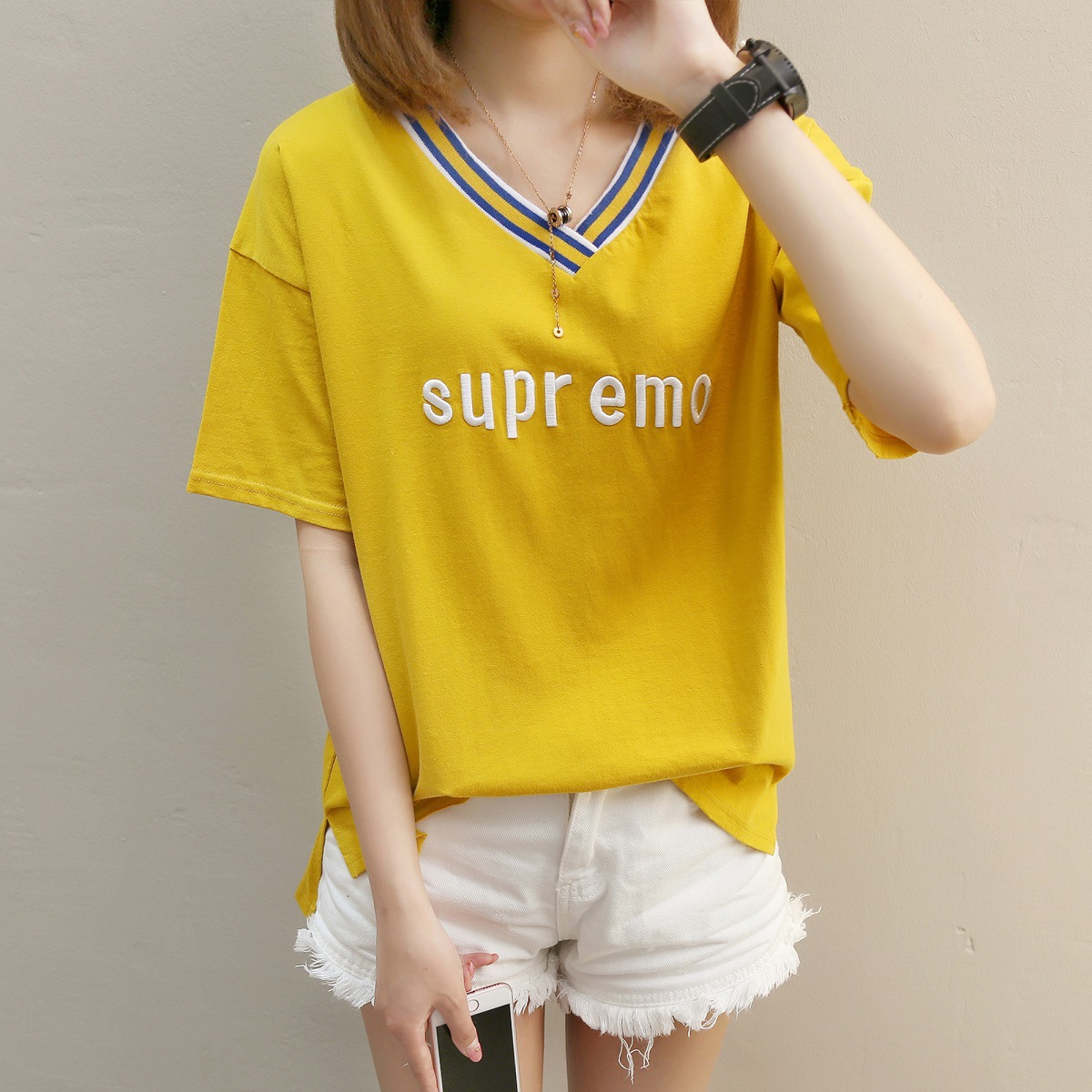 Short-sleeved T-shirt Women's Summer Clavicle Top Scheming Design Sense Of Loose Students