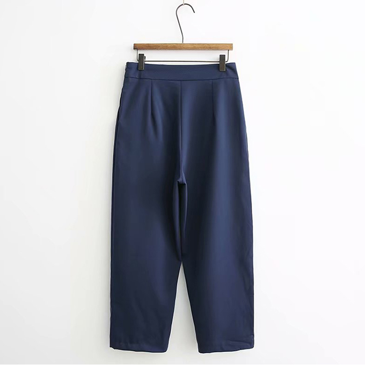 1988 Women'S Wear 21 Spring And Summer New European And American Style Solid Color High Waist Hem Asymmetric Straight Leisure Pants Women'S Pants Navy Blue - Shop at LoveMi