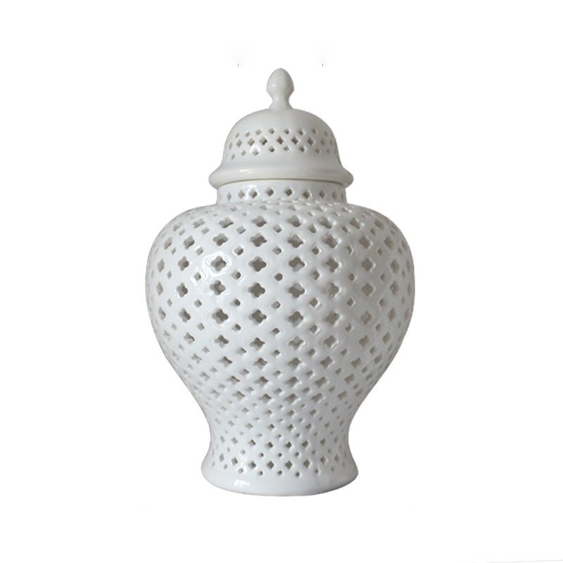 White Hollowed-out Ceramic General Jar