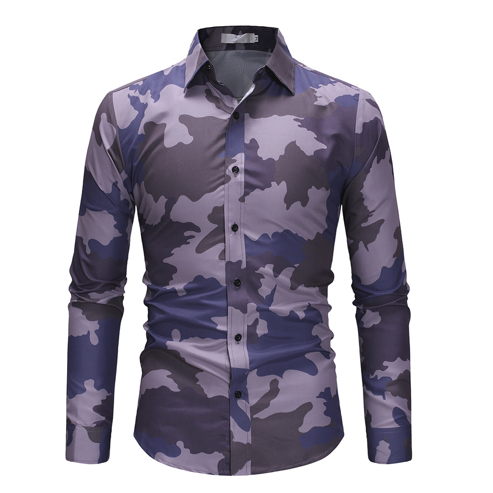Men's Camouflage Army Fan Slim Long Sleeve Casual Shirt