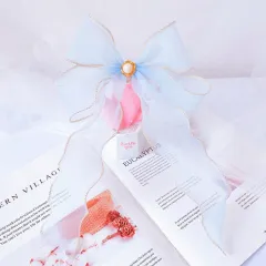 Teddy Lace Bow Snood Bib Jewelry - Light Blue - View 1