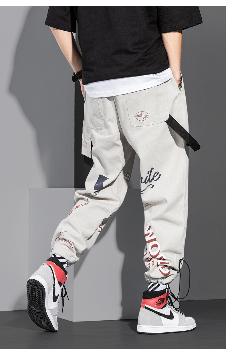 Autumn Tide Brand Overalls Male Korean Version Of The Trend Cartoon Graffiti Casual Pants Loose Letters Printed Bouquet Feet Harem Pants