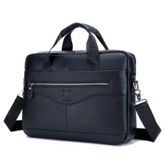 Captain Cattle Leather Goods Laptop Computer Briefcase Men's Leather Shoulder Messenger Bag Top Layer Cowhide Business Briefcase - Black - View 1