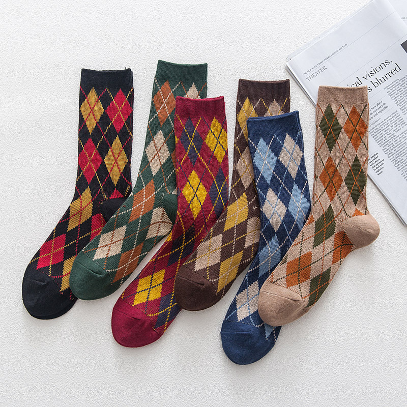High-Quality Japanese Women's Socks, Rhombic Line, College Style
