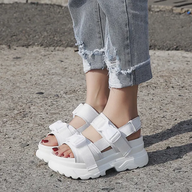 European Platform Platform Sandals Spring New Ribbon Open Toe Buckle Women's Shoes Platform Sports Sandals White - Shop at LoveMi