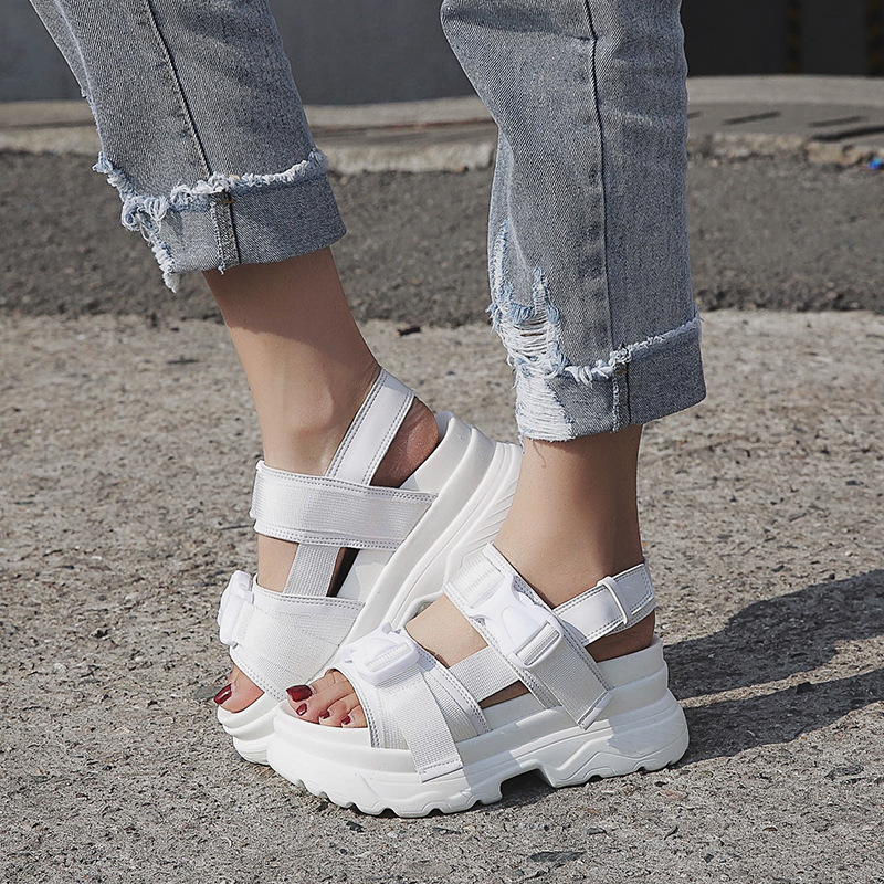 European Platform Platform Sandals Spring New Ribbon Open Toe Buckle Women's Shoes Platform Sports Sandals
