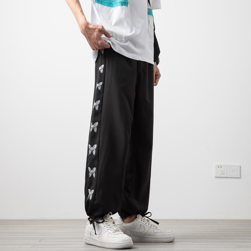  Summer Harbor Style Floor White Wall Casual Cropped Pants Butterfly Printed Ice Silk Ultra-Thin Cool Pants