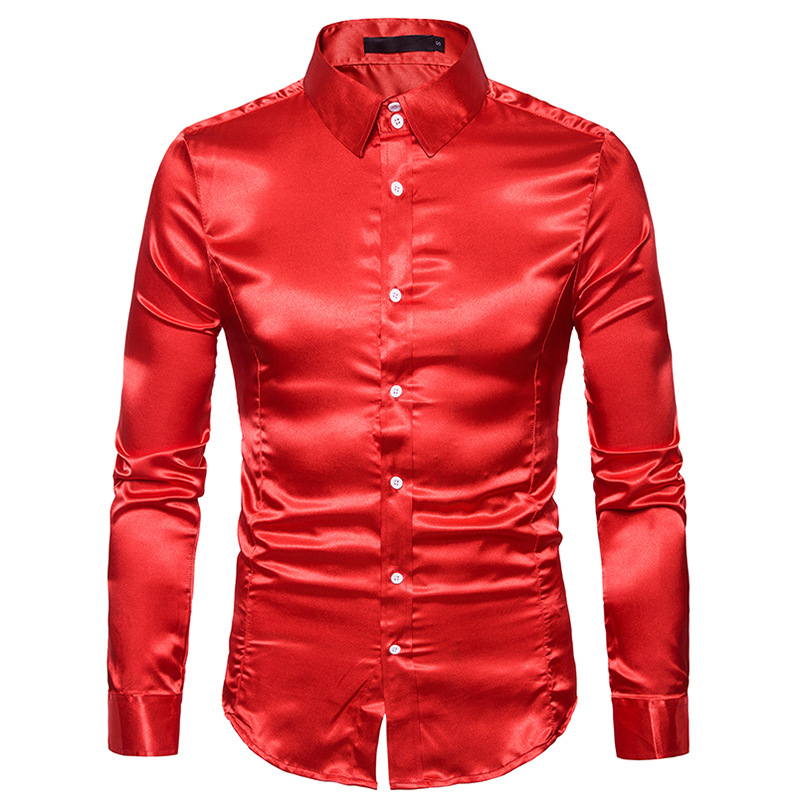 Men's Casual Fashion Shiny Long-Sleeved Lapel Shirt