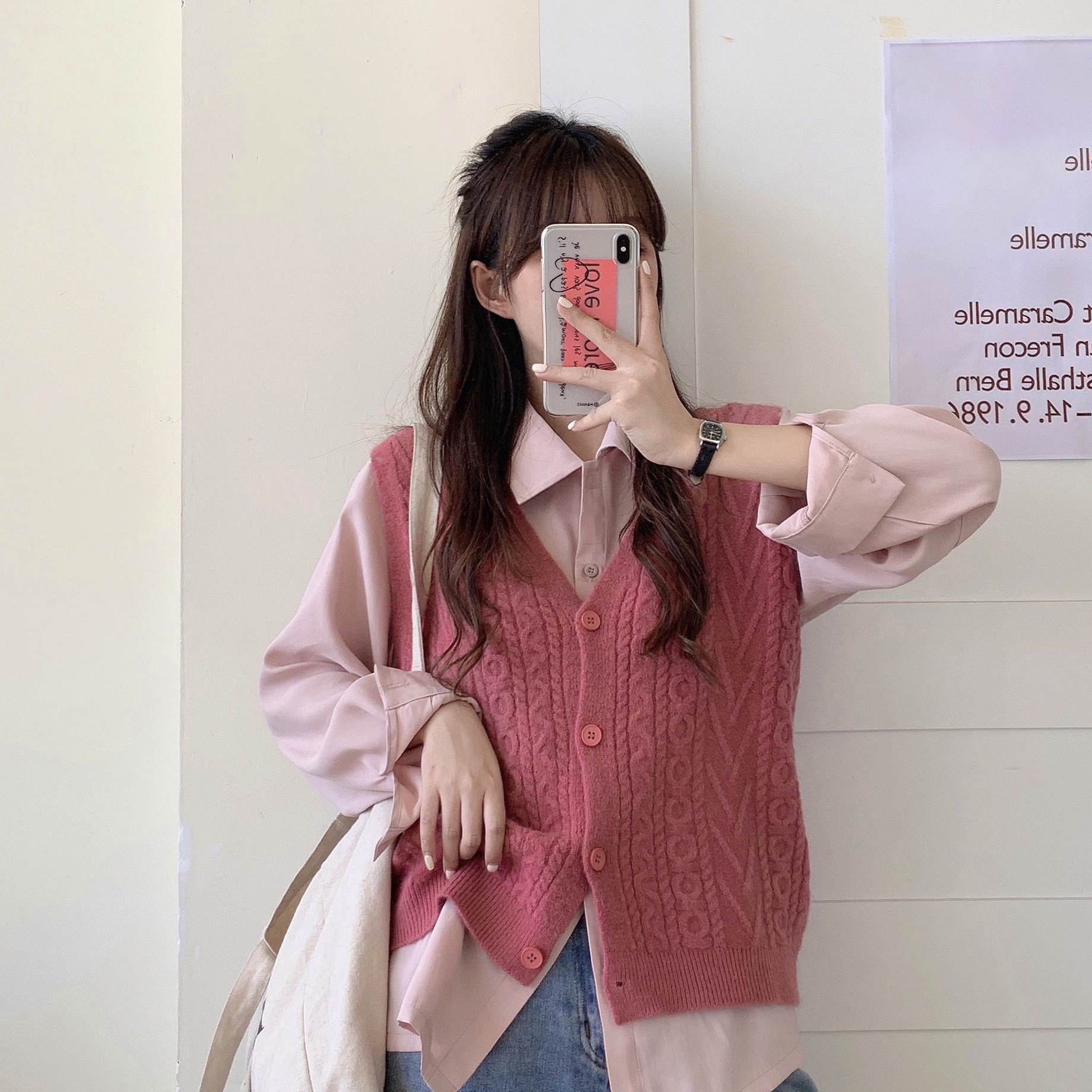 Girl's Pink Twist Knit Cardigan Jacket Suit