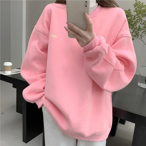Weiyi Women"s Fashionable Blue Pullover New Korean Loose Chic Style Long Sleeve Top Pink - Shop at LoveMi