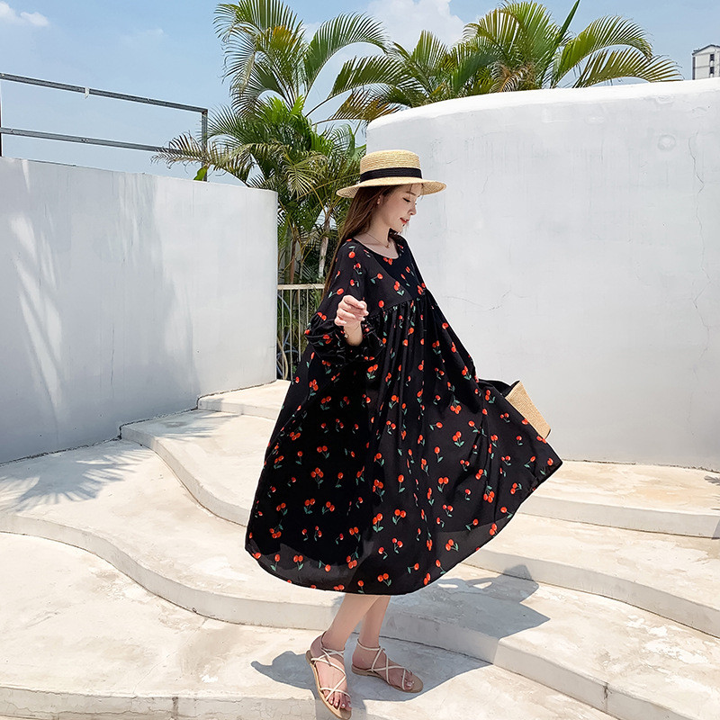 Mid-length French Loose Retro Chiffon Puff Sleeve Dress