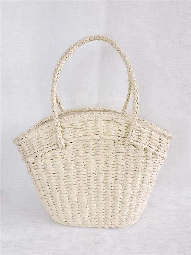 Paper Straw Bag Beach Bag Holiday Female Bag Woven Bag White - Shop at LoveMi