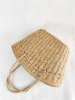 Paper Straw Bag Beach Bag Holiday Female Bag Woven Bag - Brown - View 1
