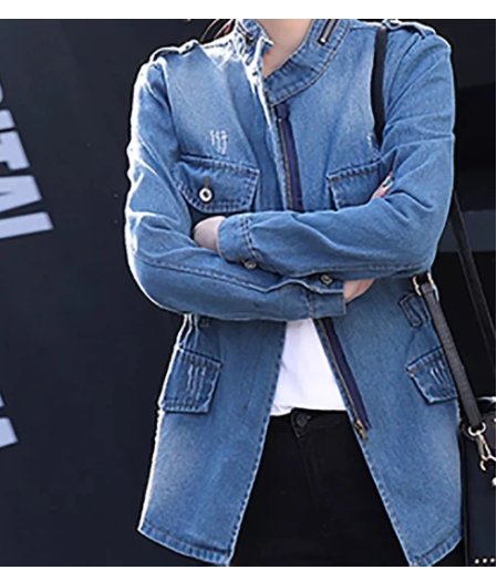 Women's Washed Distressed Slim-Fit Denim Jacket