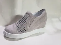 Women's Fashion Loafers With Increased Slope Heel In Breathable Small Holes - Grey - View 1