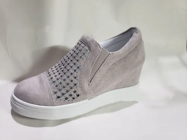 Women's Fashion Loafers With Increased Slope Heel In Breathable Small Holes Grey - Shop at LoveMi