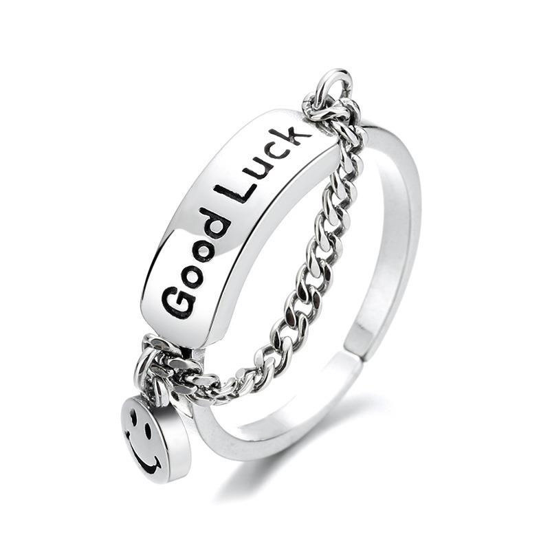 Round Brand Elephant Smiley Face Goodluck Open Ring Female Fashion Personality Letter Index Finger Ring