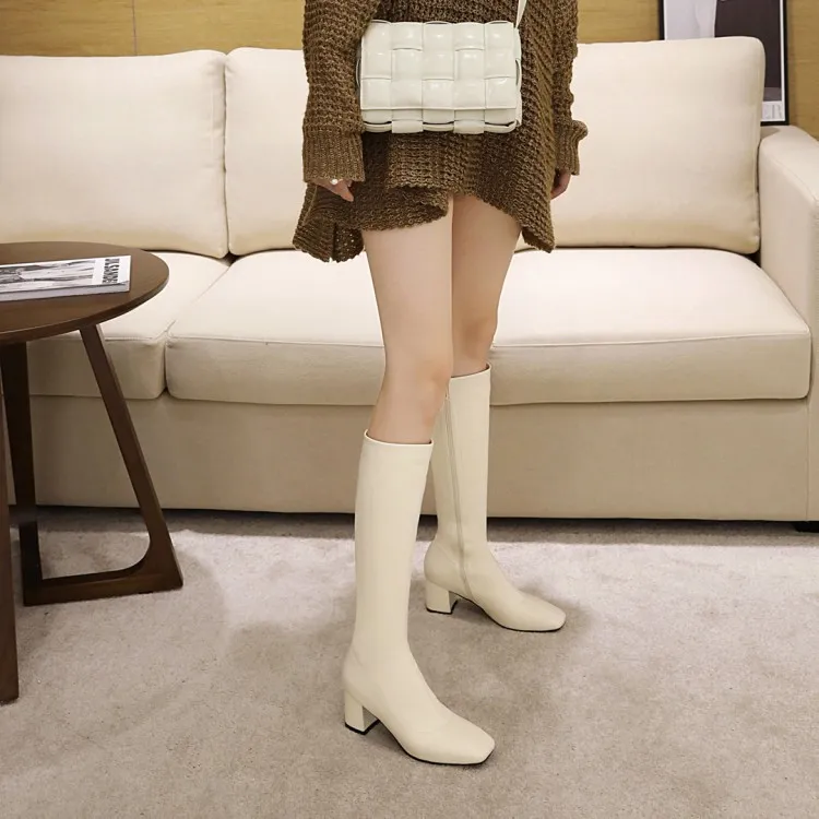 Large Size Tall But Knee-long Skinny Boots - Beige