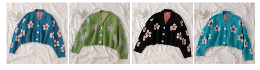 Title 2, New College Style Flower Knitted Jacket Loose V...