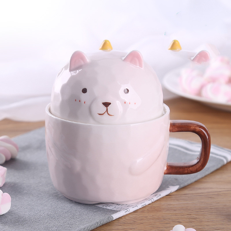 Large Capacity Ceramic Coffee Mug With Lid Spoon