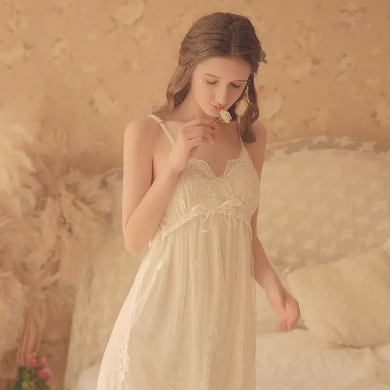 Womens Nightgowns White Lace 2-Pics Robes