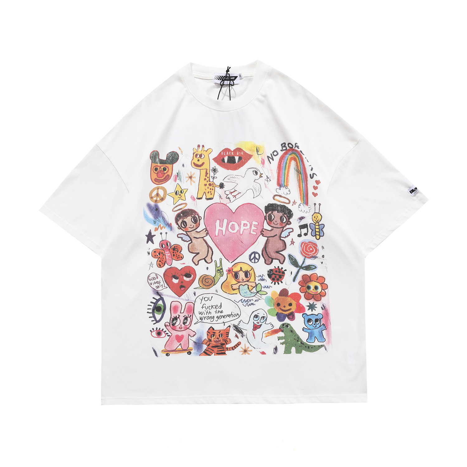 New Summer Products National Tide Men'S Cartoon Graffiti Love Printed Men'S Loose Short Sleeve T-Shirt