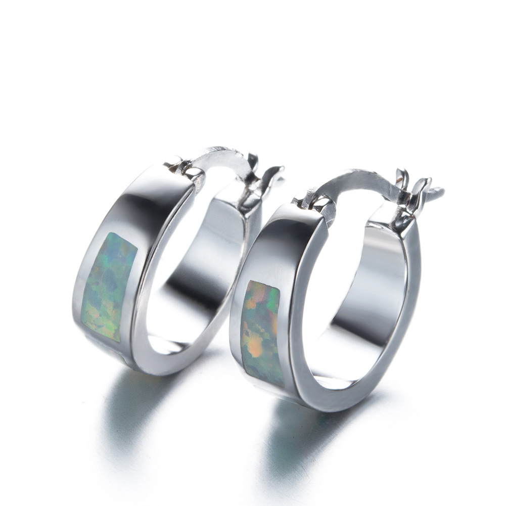European And American Blue Opal Circle Earrings