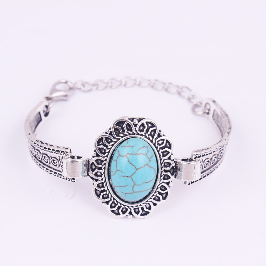 Turquoise Imitation Thai Silver Owl Bracelet